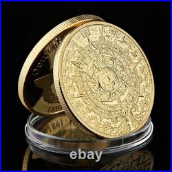 100PCS Collectible Gold Medal Commemorative Coin Mexico Mayan Prophecy Calendar