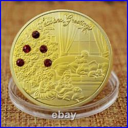 100PCS Commemorative Coin Gold Plated Merry Christmas Collectibles Santa Claus