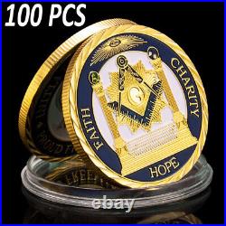 100PCS Gold Plated Coin Brother Collection Freemasonry Member Commemorative