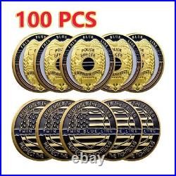 100PCS Gold Serve Protect Challenge Coin Thin Blue Line Police Officer Medal