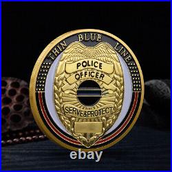 100PCS Gold Serve Protect Challenge Coin Thin Blue Line Police Officer Medal