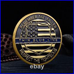 100PCS Gold Serve Protect Challenge Coin Thin Blue Line Police Officer Medal