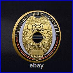 100PCS Gold Serve Protect Challenge Coin Thin Blue Line Police Officer Medal
