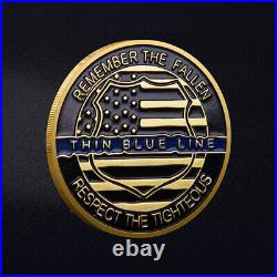 100PCS Gold Serve Protect Challenge Coin Thin Blue Line Police Officer Medal