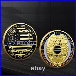 100PCS Gold Serve Protect Challenge Coin Thin Blue Line Police Officer Medal
