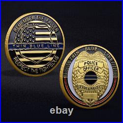 100PCS Gold Serve Protect Challenge Coin Thin Blue Line Police Officer Medal