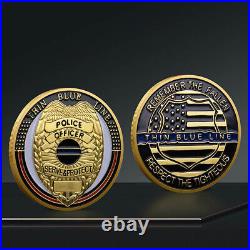 100PCS Gold Serve Protect Challenge Coin Thin Blue Line Police Officer Medal