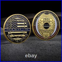 100PCS Gold Serve Protect Challenge Coin Thin Blue Line Police Officer Medal