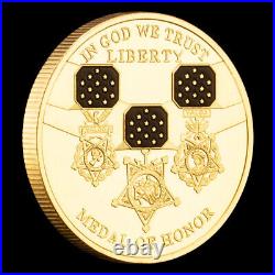 100PCS Plated Gold USA Challenge Coin Medal Of Honor In God We Trust Liberty