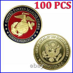 100PCS Semper Fidelis Military USA Gold Marine Corps Challenge Coin Collectible