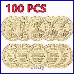 100PCS St Michael Gift The Archangel with Prayer Challenge Coin Medal Collect