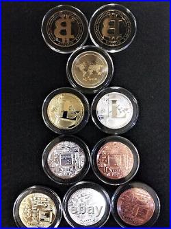 10 Cryptocurrency Commemorative Coins Like Bitcoin Gold Plated Rose Gold Silver