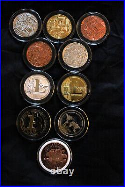 10 Cryptocurrency Commemorative Coins Like Bitcoin Gold Plated Rose Gold Silver