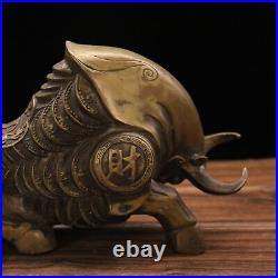 11.4 Collection Chinese Bronze Animal Ox Money Drawing Gold Coin Statue