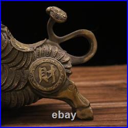 11.4 Collection Chinese Bronze Animal Ox Money Drawing Gold Coin Statue