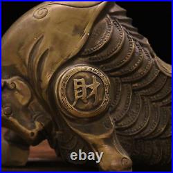 11.4 Collection Chinese Bronze Animal Ox Money Drawing Gold Coin Statue