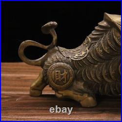 11.4 Collection Chinese Bronze Animal Ox Money Drawing Gold Coin Statue