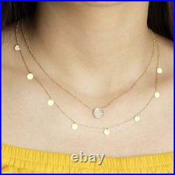 14K Solid Yellow Gold Layering Choker Disc Coin Charm Necklace Jewelry Gift