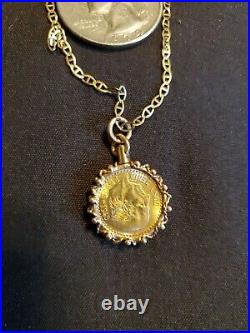 14K Yellow Gold Necklace 20 inches and 24K Collectible Coin Pendant