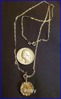 14K Yellow Gold Necklace 20 inches and 24K Collectible Coin Pendant