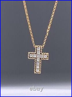 $1550 Roberto coin Princess Collection Yellow Gold Diamond Cross 0.15ct Necklace