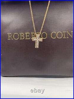 $1550 Roberto coin Princess Collection Yellow Gold Diamond Cross 0.15ct Necklace