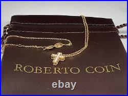 $1550 Roberto coin Princess Collection Yellow Gold Diamond Cross 0.15ct Necklace