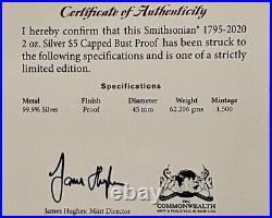 1795-2020.75 oz Gold & 2 oz Silver Capped Bust Design Smithsonian PF70