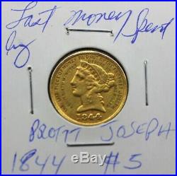 1844 $5 Half Eagle Last Money Spent By Prophet Joseph Mormon Gold Coin