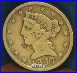 1847 $5 gold liberty possible trench art Tooled sideburns & Chin whiskers Hobo