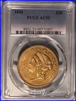 1850 $20 Liberty Gold Double Eagle PCGS AU53 First Collectable Year Of Issue