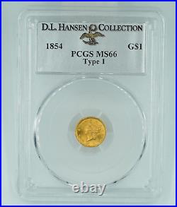 1854 PCGS MS66 Type 1 Gold Dollar D. L. Hansen Collection