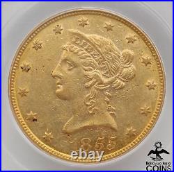 1855-S USA $10 Liberty Head Gold Eagle Coin PCGS AU50 BASS COLLECTION SCARCE