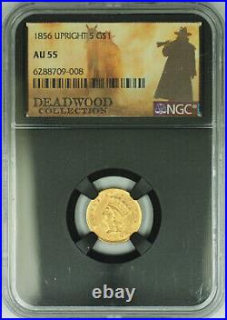 1856 Upright 5 Gold $1 Type 3 Coin NGC AU-55 Deadwood Collection