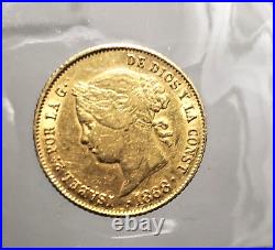 1868 Isabela II Spain Philippines 4-peso gold coin-rare collectible