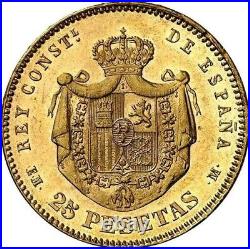 1878 Spain Gold Coin rare collectibles graded MS 60 coin 25 Pesetas