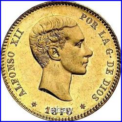 1878 Spain Gold Coin rare collectibles graded MS 60 coin 25 Pesetas