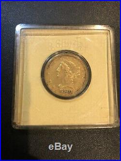 1880 $5 Liberty Half Eagle Five Dollar Gold Us Collectible Coin