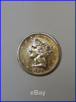 1880-s $5 Liberty Half Eagle Five Dollar 90% Gold Us Collectible Coin 22k