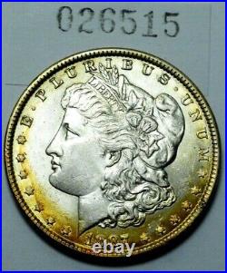 1887P Morgan Silver Dollar GOLDEN NATURAL TONED COLLECTIBLE UNC MS KEY DATE Coin