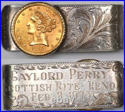 1893 $5 Gold Liberty Coin GAYLORD PERRY Scottish Rite, Reno NV 1973 Money Clip