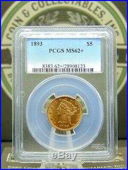 1893 $5 Liberty Gold Half Eagle PCGS MS62+ PLUS East Coast Coin & Collectables