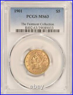 1901 $5 Liberty Gold Half-Eagle Coin PCGS MS63 Fairmont Collection Pre-1933 Gold