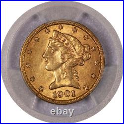 1901 $5 Liberty Head Half Eagle PCGS MS62+ Fairmont Collection Gold Foil Label