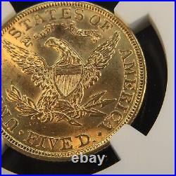 1901 Liberty Head Half Eagle $5 Gold Ngc Ms62 Brilliant And Collectible Coin