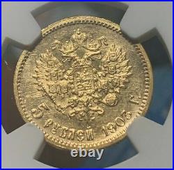 1903 Ms-64 Gold Coin 5 Roubles Graded Ngc Rubles Russian Imperial Antique Russia