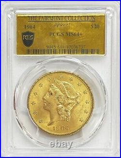 1904 Gold Us $20 Liberty Double Eagle Pcgs Mint State 64+ Fairmont Collection