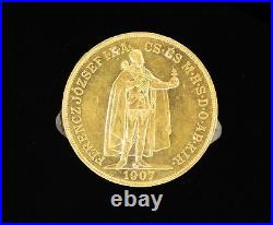 1907 100 Corona Hungary Franz Joseph I. 900 Fine Gold Coin Steel Pocket Knife