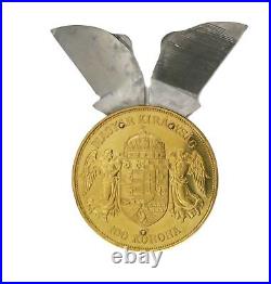 1907 100 Corona Hungary Franz Joseph I. 900 Fine Gold Coin Steel Pocket Knife