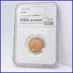 1909 D $5 Gold Indian Head Half Eagle Coin E. Musheyev Collection NGG AU 58